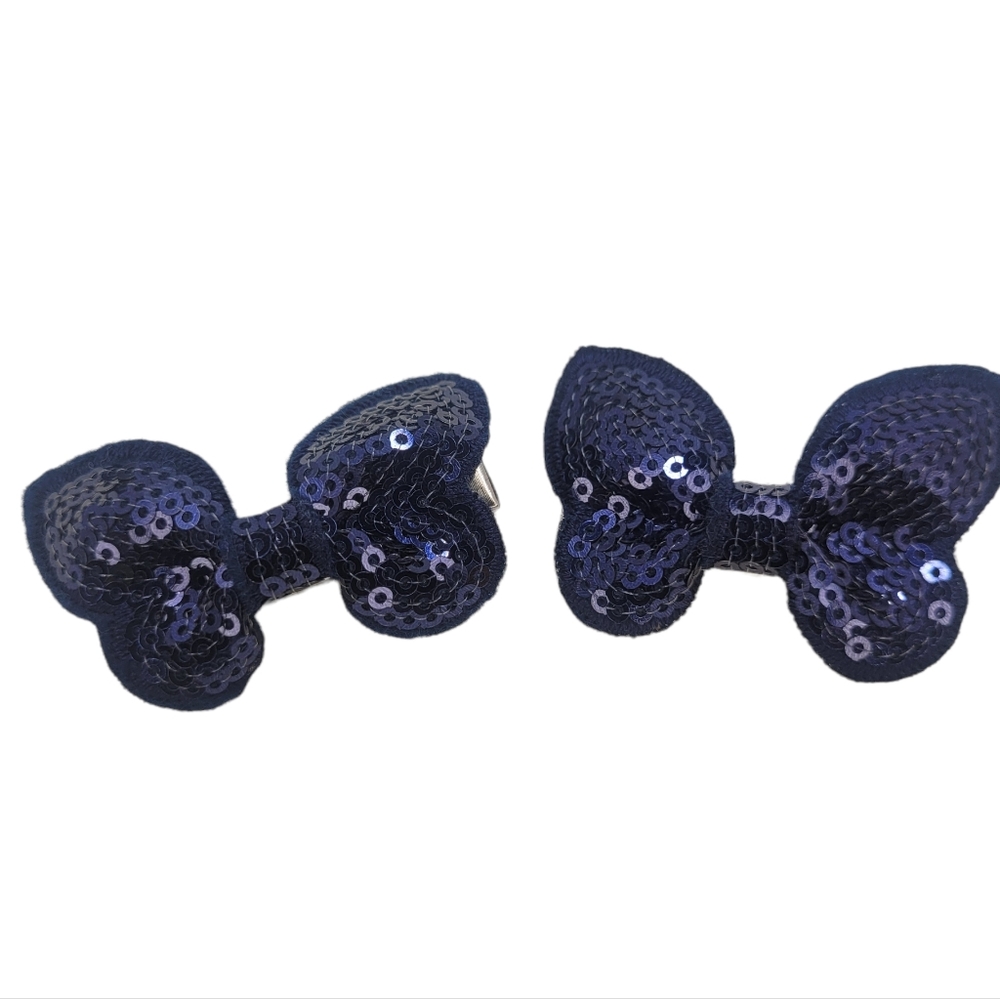 navy blue sequin butterfly hair clips- 2 pieces
